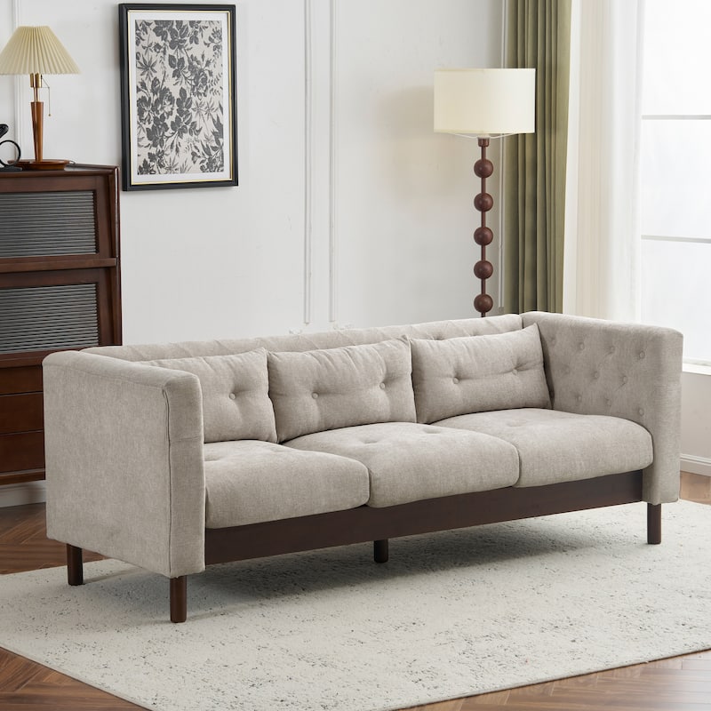 Anmytek 78" Modern Tufted 3-Seater Sofa in Grayish Beige for Living Room