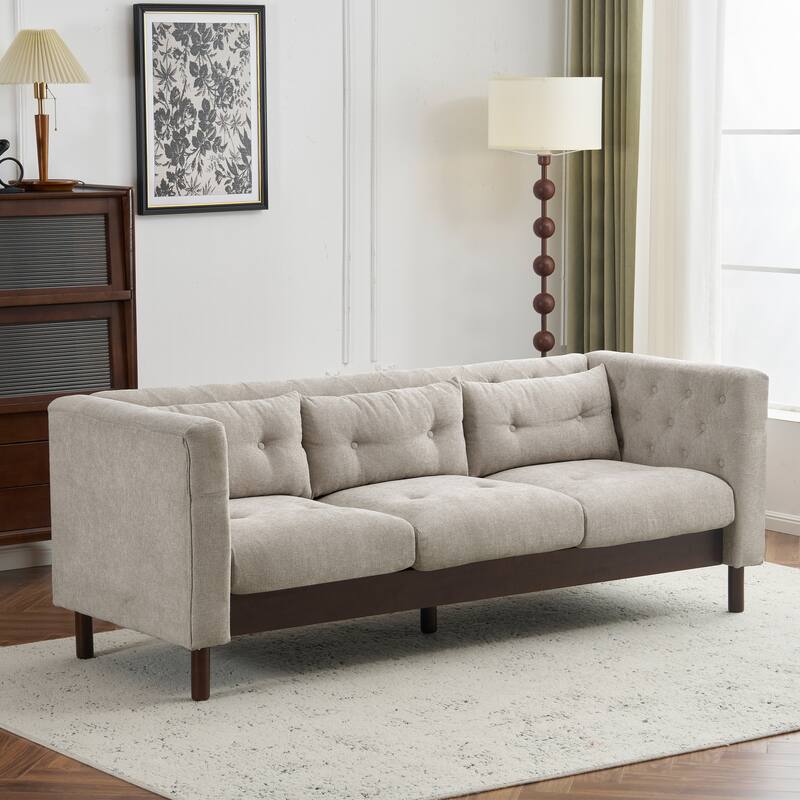 Modern Sofa Couch, 78" Upholstered Loveseat Sofa, Tufted 3-seat Couch with Wooden Legs Luxury Leisure Sofa for Living Room