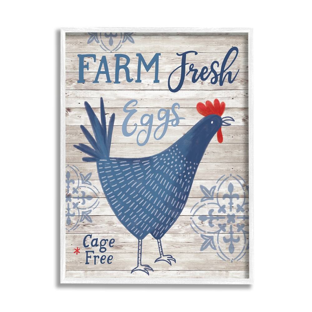 Stupell Farm Fresh Eggs Blue Rustic Chicken Planked Pattern Framed Wall Art, Design by Nina Seven