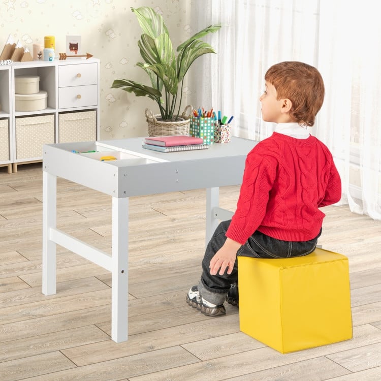 3 in 1 Wooden Kids Table with Storage and Double-Sided Tabletop-White - 31.5” x 23.5” x 23”