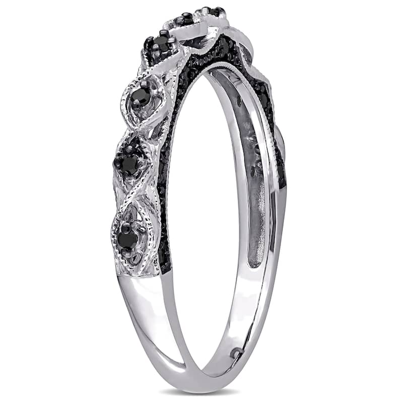 Miadora 10k White Gold 1/8ct TDW Black Diamond Stackable Wedding Band Ring