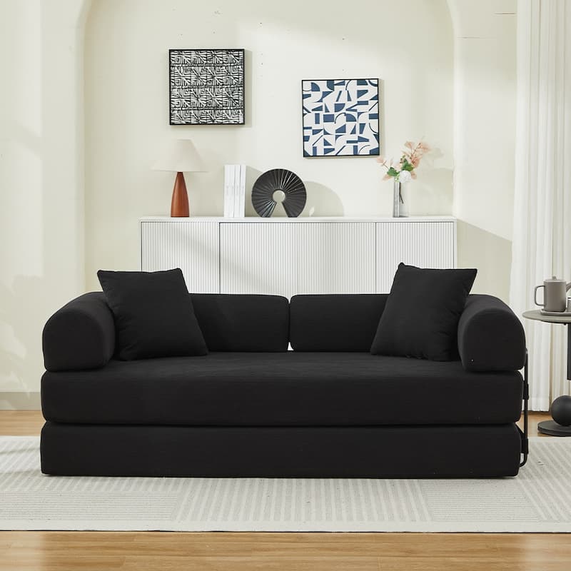 Sofa Bed with 2 Pillows, 3-Seater Convertible Sleeper Sofa, Foldable Couch Loveseat Daybed, No Assembly Required