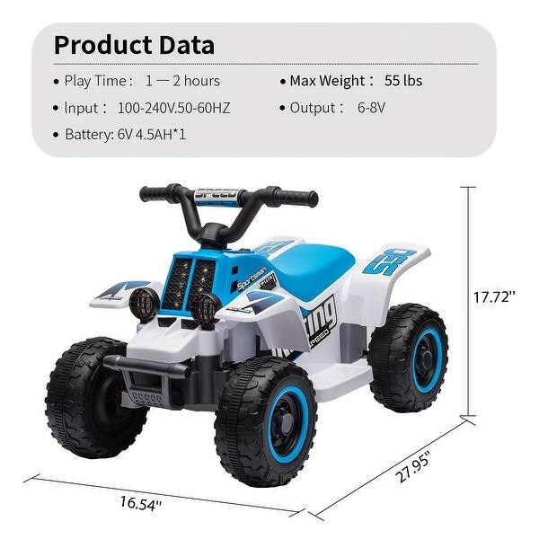 6V Ride-On ATV with LED Headlight, Music, Treaded Tires, Rubber Grips, Push Button Accelerator, Forward and Reverse