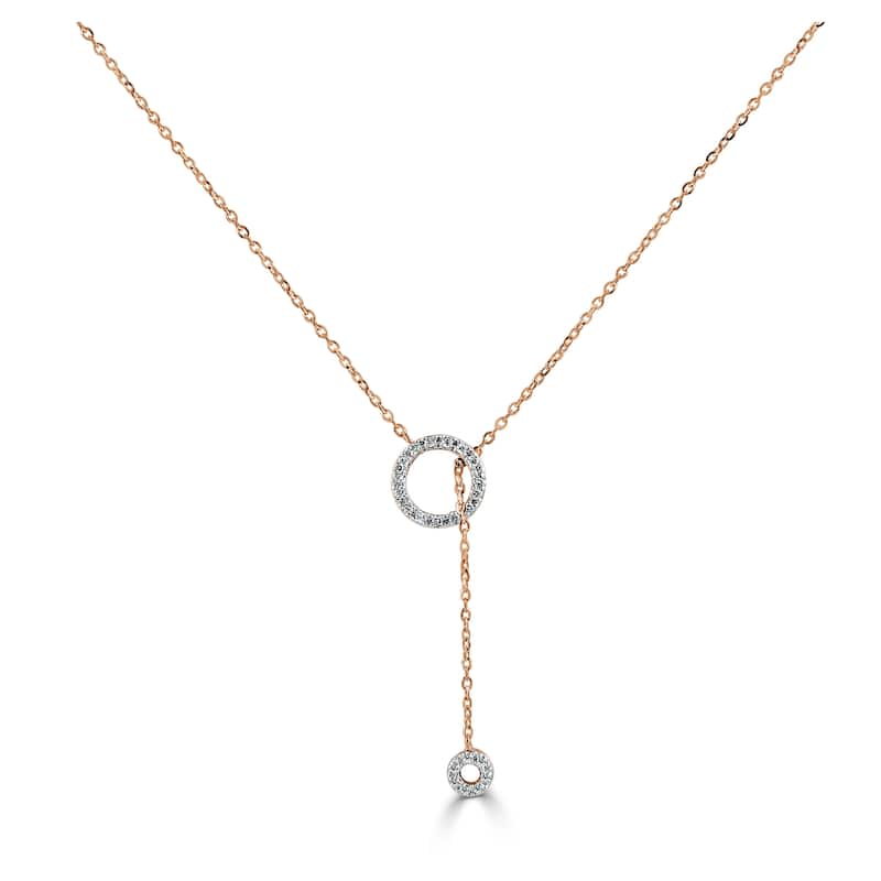 Joelle Collection Diamond Circle Drop Necklace 14K Gold Adjustable to 16-inch -18-inch Diamond Necklace - Rose
