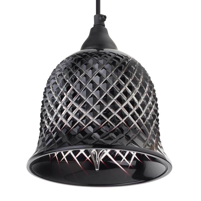 Gale River of Goods Black Metal and Hand-Blown Glass 7-Inch Pendant Light with Adjustable Hanging Cord - 7" x 7" x 63"