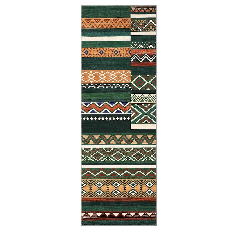 Area Rug Washable Living Room Rugs Vintage Geometric Area Rug Soft Low Pile Non-Slip Area Rug