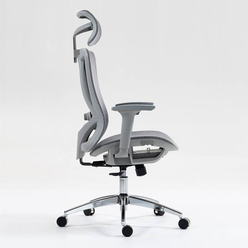Modern High-Back Mesh Office Chair with Height-Adjustable Headrest, Lumbar Support and Reclining Backrest