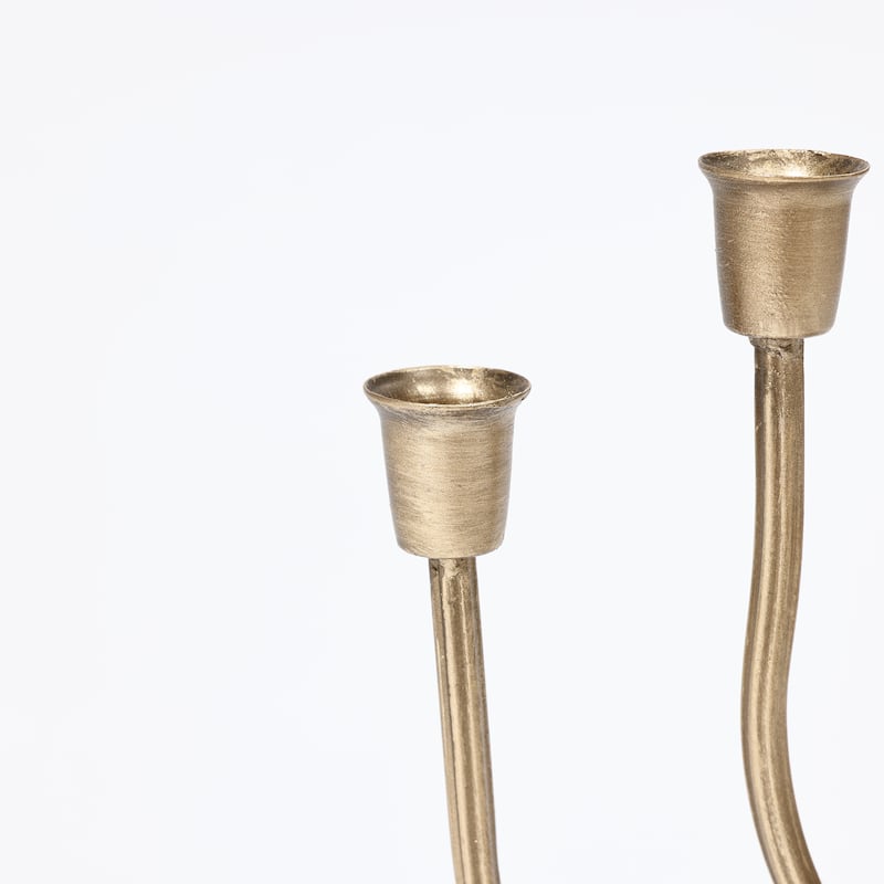 Gold Metal 3-Taper Candle Holder Tabletop Sculpture - 15.35" H x 6.9" W x 3.5" D