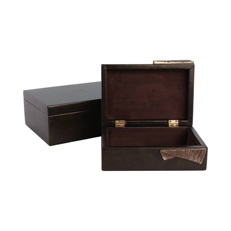 Faux Leather Storage Boxes with Metal Accents (Set of 2) - 9/11" Gray - 11" x 8" x 4"