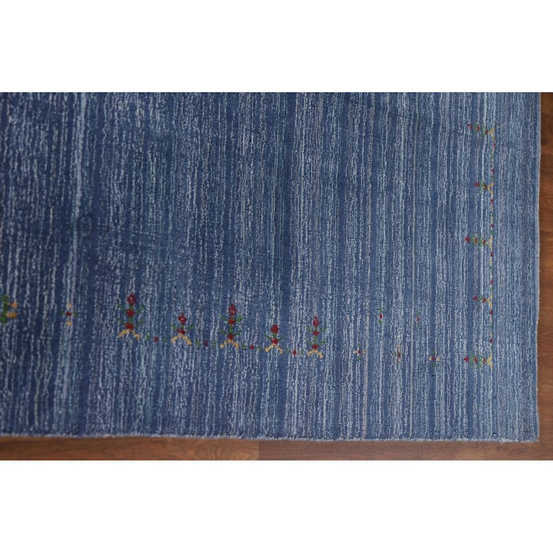 Blue Gabbeh Indian Area Rug Handmade Wool Carpet - 8'0"x 9'8"