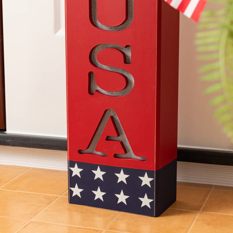 Glitzhome 24.75"H Lighted Patriotic/ Americana Wooden Firecracker Porch Decor