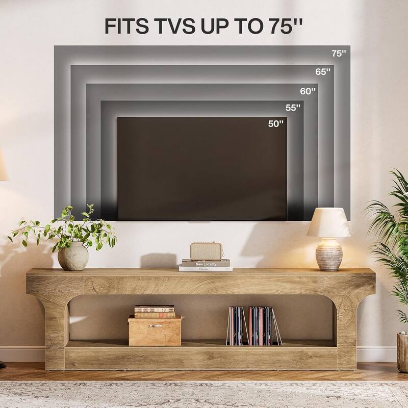 Farmhouse 63-Inch TV Stand with 2-Tier Open Storage Shelves for 55/60/65/75-Inch TVs