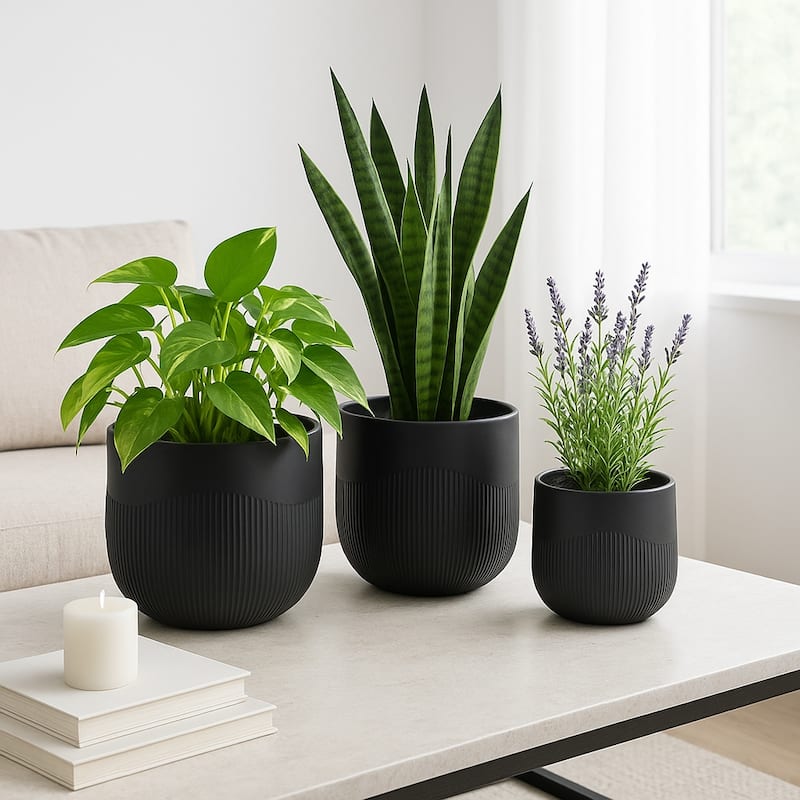 Polyresin Planter Carved Sculptural Design Minimalist Style (Set of 3)