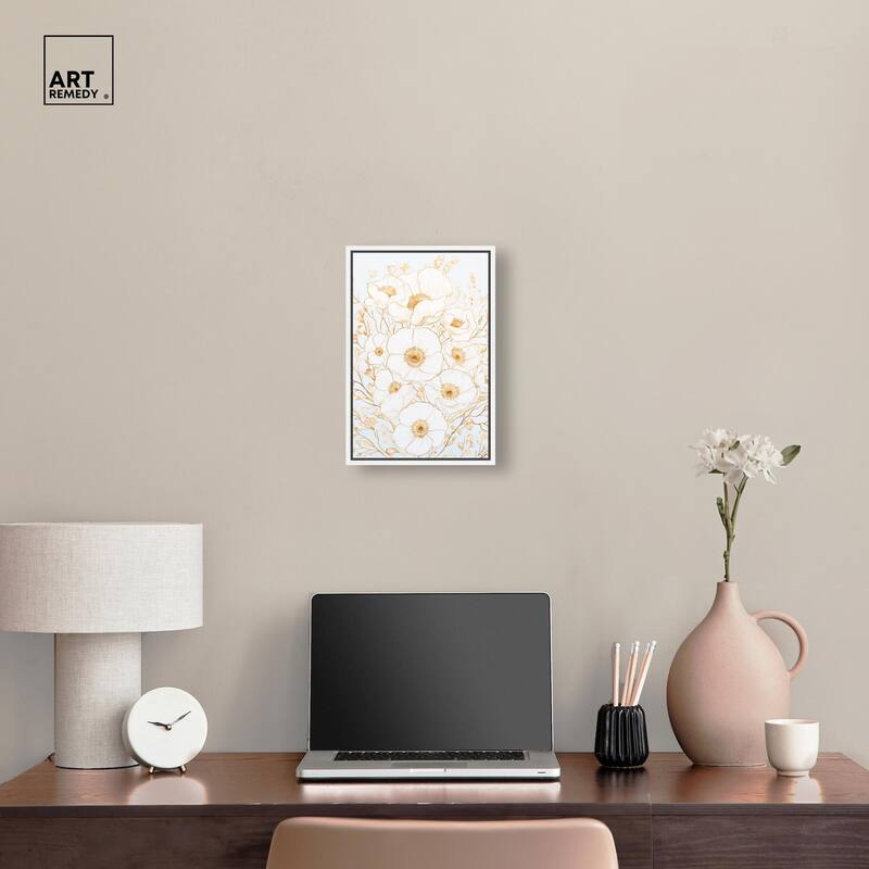 White and Gold Poppies II Canvas by Art Remedy