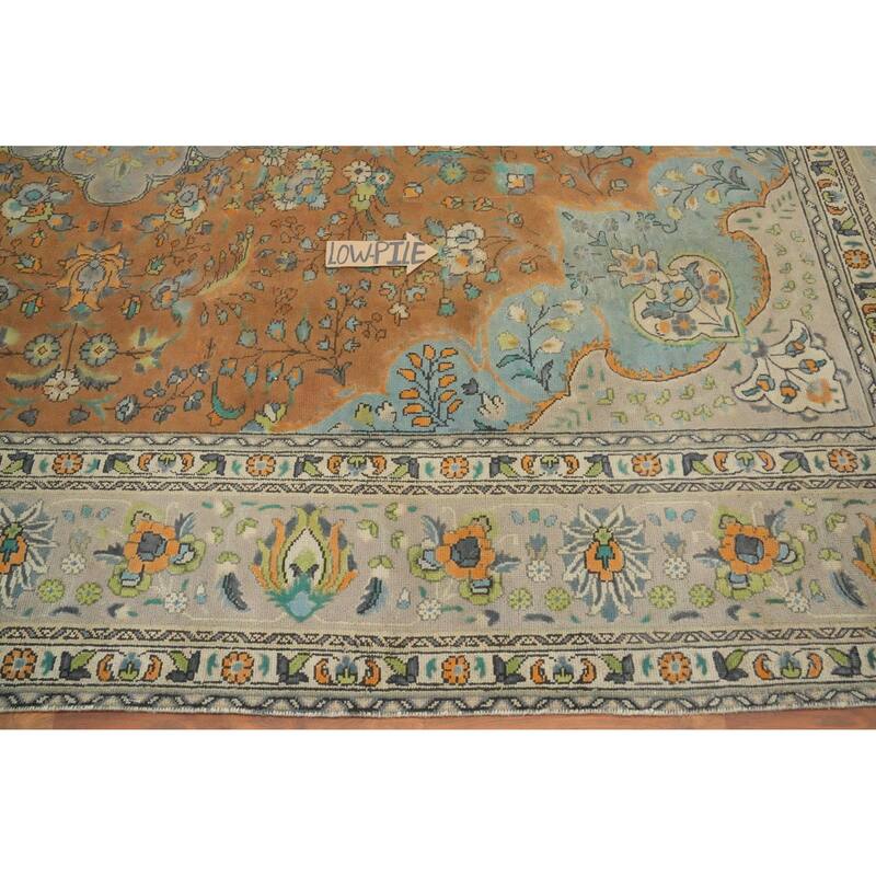 Hand Knotted Oriental 100% Wool Carpet Traditional Floral Brown Tabriz Area Rug - 13' 0'' X 10' 0''