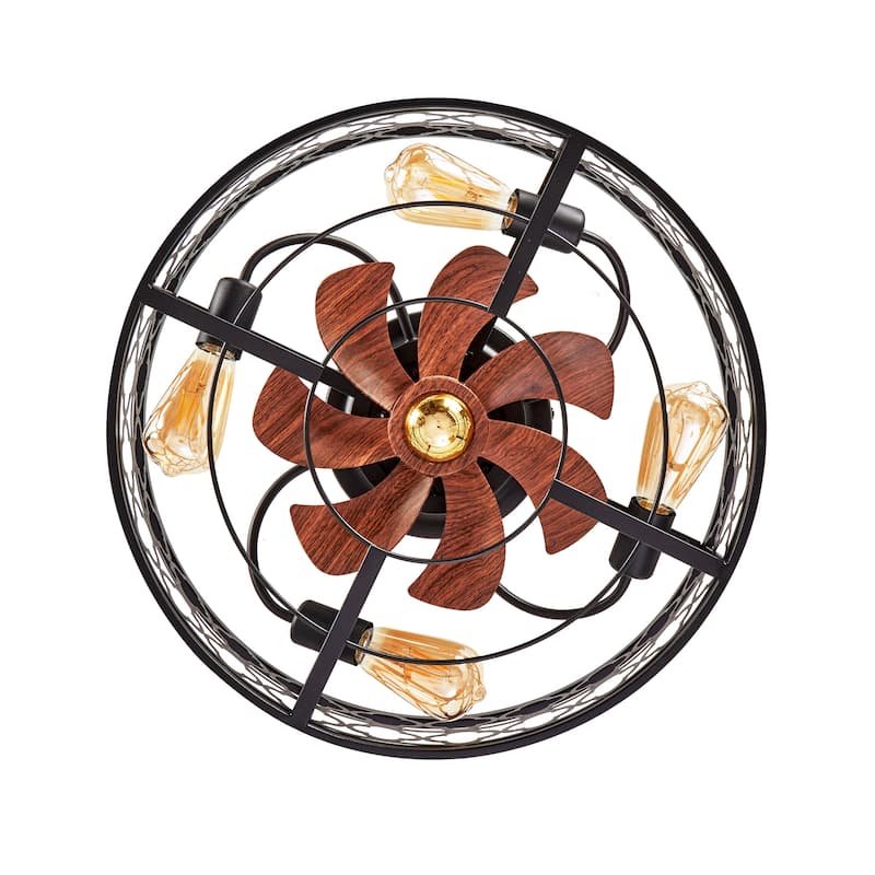 20" Flower Style Iron Ceiling Fans With Remote Control,Ceiling Fan 6 Speed Reversible with Remote Control,Flush Mount Caged