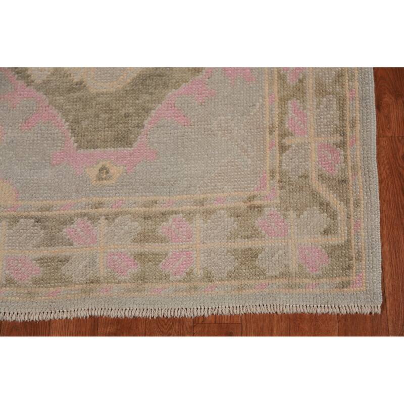 Hand Knotted Oriental 100% Wool Carpet Transitional Geometric Greys & Charcoal Oushak Runner Rug - 12' 11'' X 3' 5''