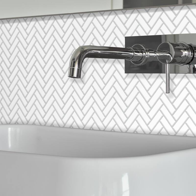 Walplus Classic White Glossy 3D Tile Sticker Peel and Stick Kitchen Backsplash