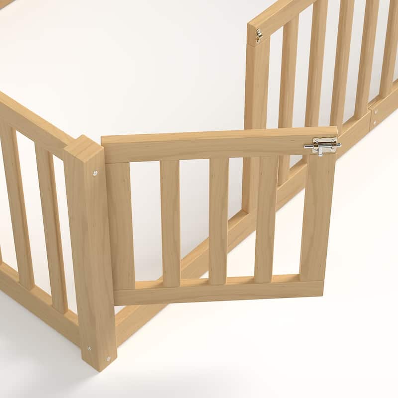 Montessori Floor Bed with Safety Guardrails & Door, Kids Low Profile Frame, Available in Queen/Full/Twin