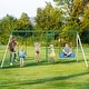 preview thumbnail 8 of 6, 5 IN 1 Metal Swing Sets for Backyard with 2 Swings, Climbing Net, Trapeze Bar