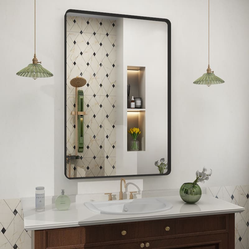 Bathroom Vanity Mirror with Aluminum Alloy Framed, Tempered Glass, Wall Mounted - 32x28
