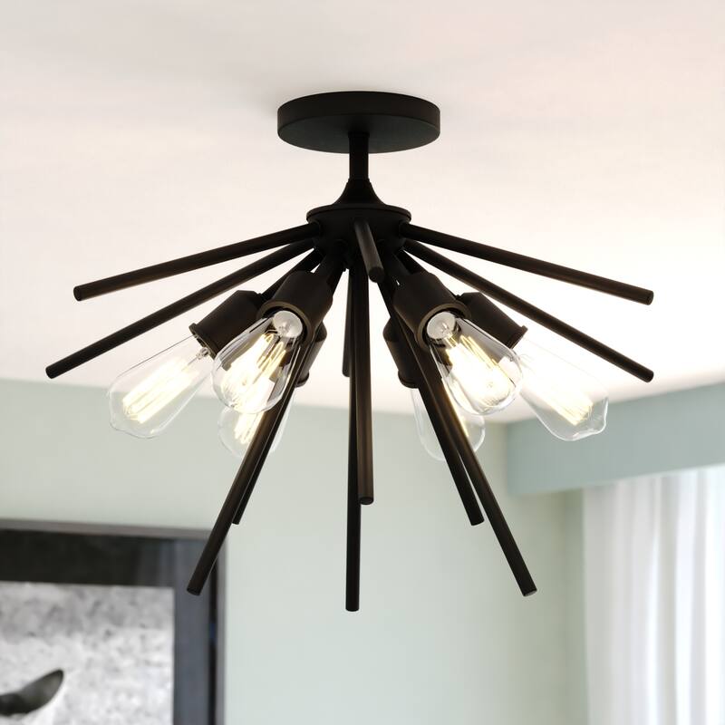 Estelle 24-in W Mid-Century Modern Sputnik Semi Flush Mount Ceiling Light - 24-in W x 14.5-in H x 24-in D