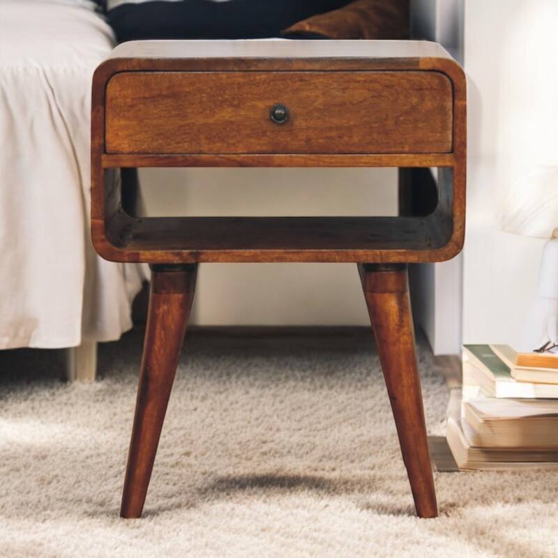 Artisan Furniture Solid Wood Avora Chestnut Nightstand with Drawer and open slot