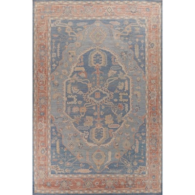 Hand Knotted Oriental 100% Wool Carpet Transitional Medallion Navy Blue & Blues Oushak Area Rug - 14' 6'' X 10' 0''