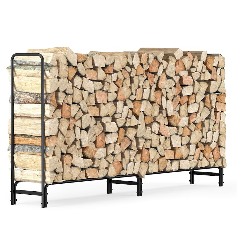 Long Firewood Log Rack Wood Log Store Heavy Duty - 7.63ft x 1.14ft x 3.87ft - Black