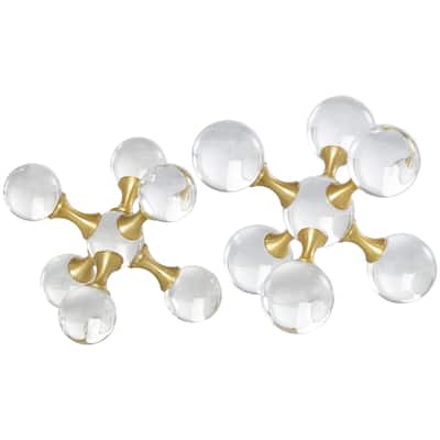 Crystal Jack Orb Inspired Decorative Sculpture with Gold Metal Accents - Set of 2 Clear - Roche River Decor