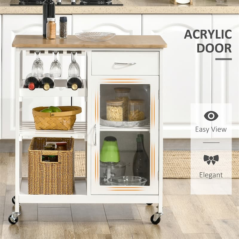 Rolling Kitchen Island, Kitchen Cart with 4-bottle Wine Rack