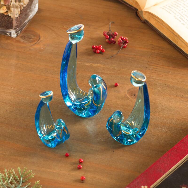 Novica Handmade Gleaming Celebration In Blue Glass Figurines (6 Piece