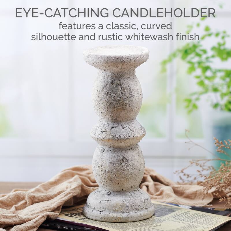 Elements Whitewash Candle Holder, 12 Inch
