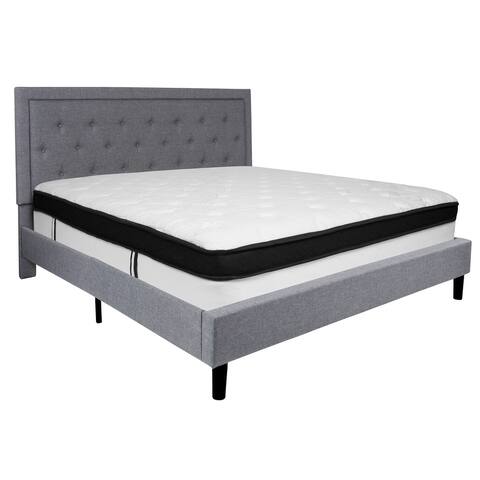 85.25" Gray and Black Contemporary Tufted Platform Bed with Mattress - King Size