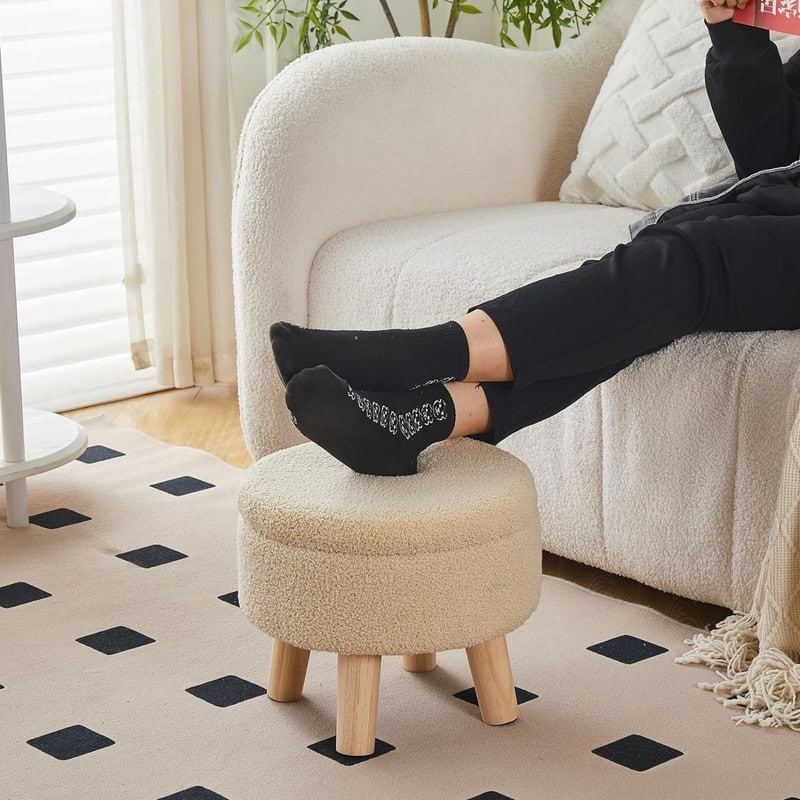 Storage Ottoman Modern Round Footrest