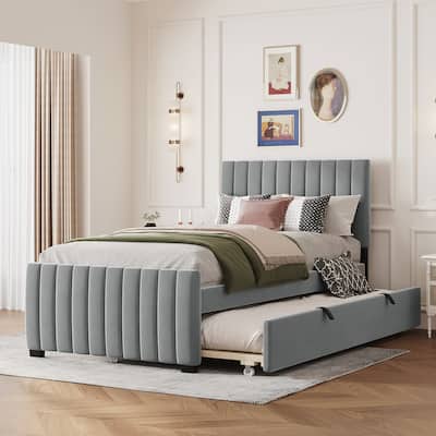 Twin Size Velvet Upholstered Platform Bed with Twin Size Trundle