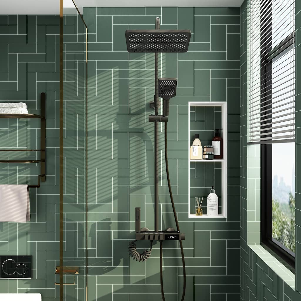 Gunmetal Smart Shower System with LED Display: Independent Buttons,Durable Build