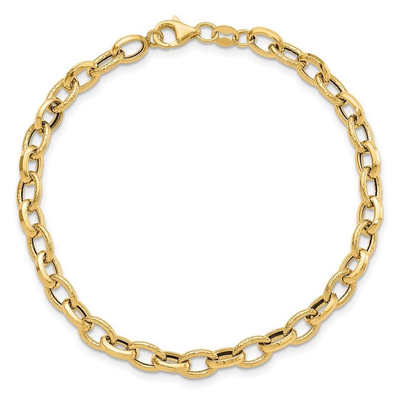 Curata 14k Yellow Gold 7.25" 5.5mm Polished and Textured Large Rolo Link Bracelet