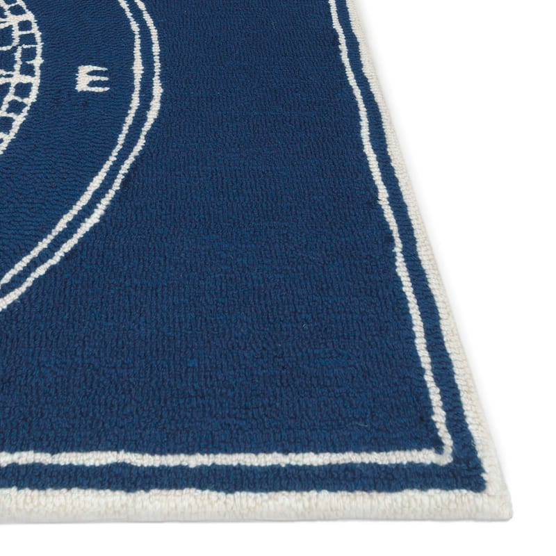 Liora Manne Frontporch Compass Indoor/Outdoor Rug Navy 5' RD - 5' RD