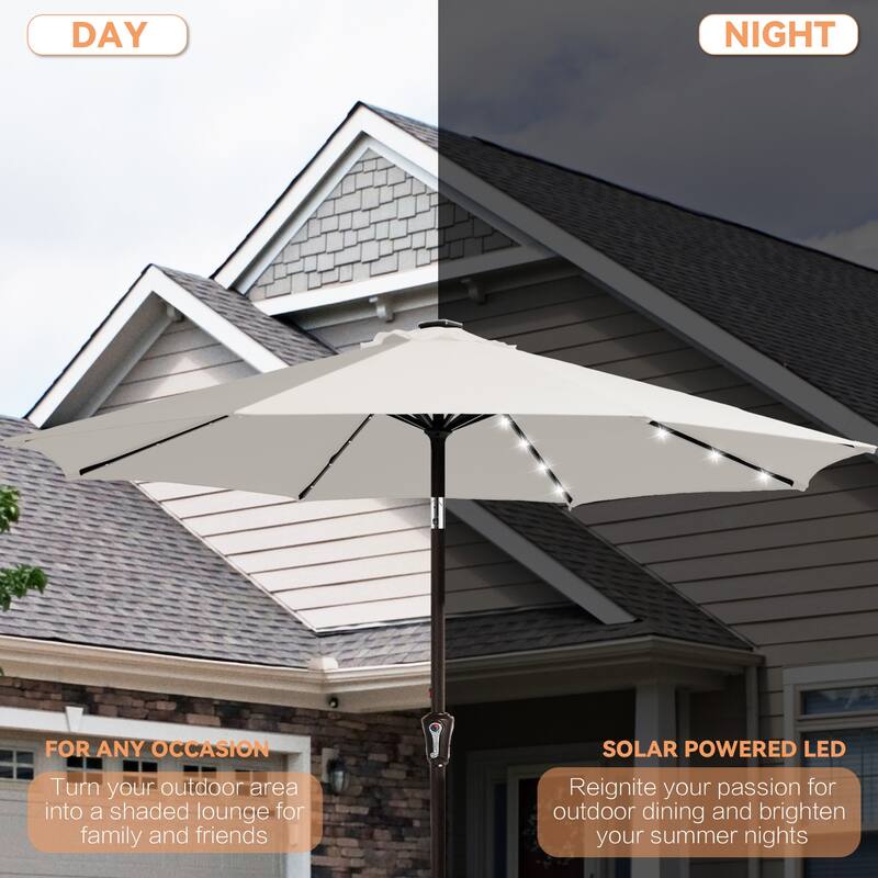 10ft Patio Market Umbrella with LED Lights,Crank & Tilt