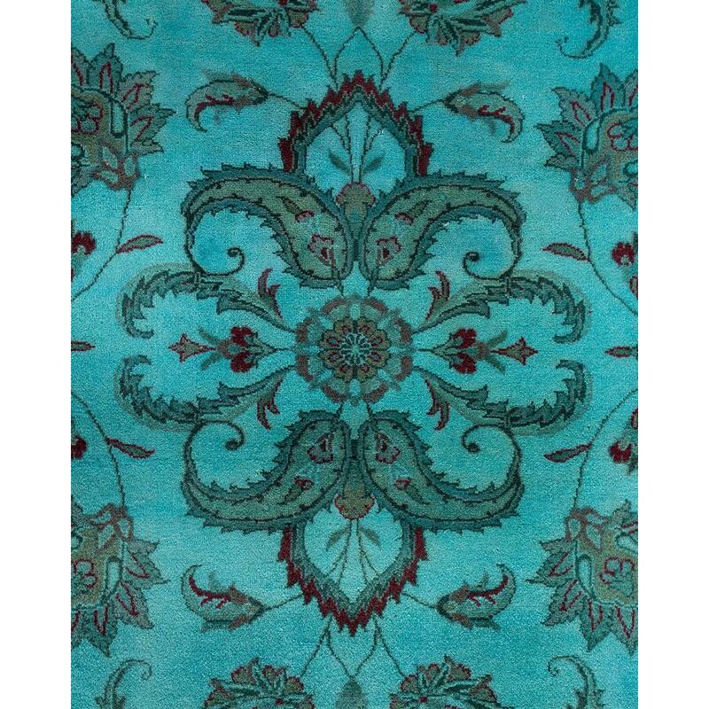 Overton Hand Knotted Wool Vintage Inspired Modern Contemporary Overdyed Blue Area Rug - 10' 1" x 14' 4"