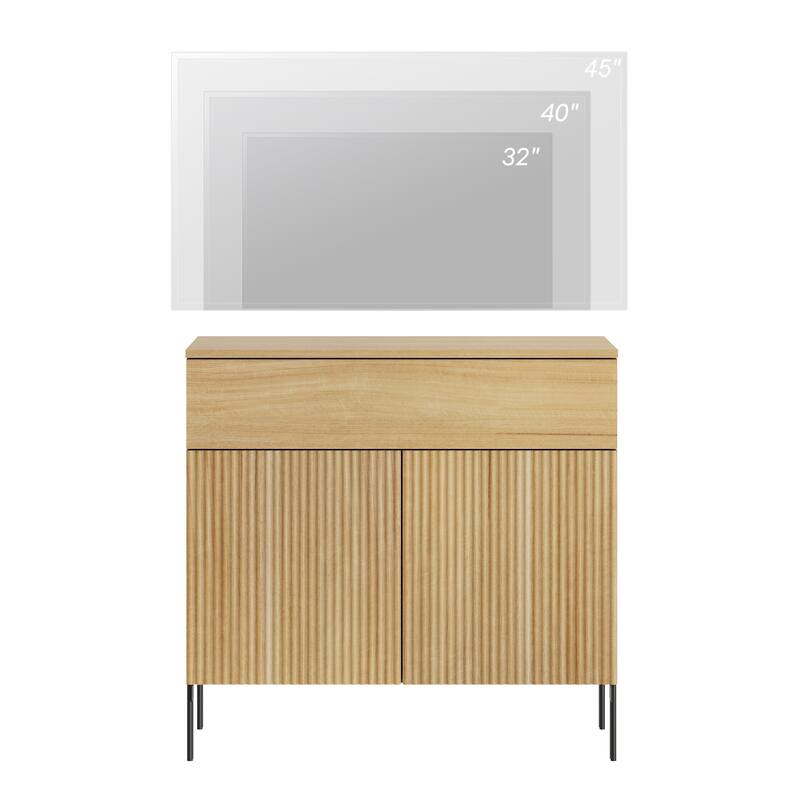 31.5" Modern Reeded TV Stand With Doors, Entertainment Center With Shelf, Wooden TV Console