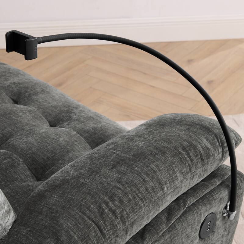 Double Recliner Chair with Adjustable Backrest, Storage Ottoman, USB Port & Phone Stand