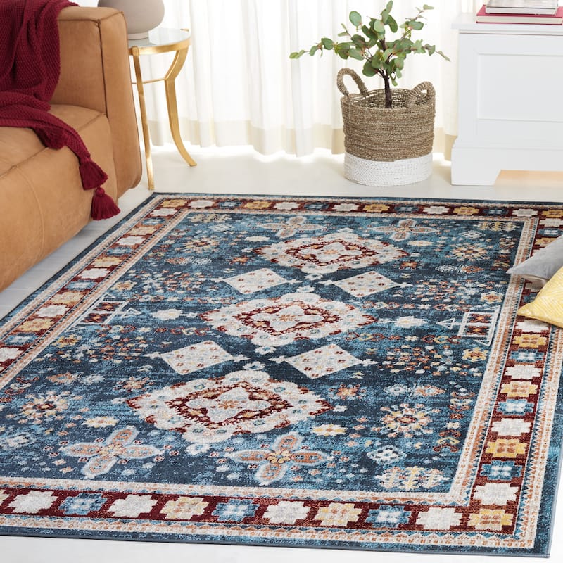 SAFAVIEH Bayside Machine Washable Cynthia Oriental Rug - 6'7" Square - Blue/Red
