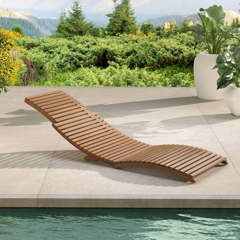 Gymax 2PCS Outdoor Folding Teak Wood Chaise Lounge Chair w/Curved