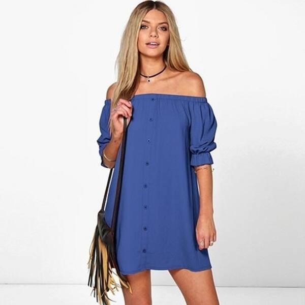 Shop Women Summer Dress Beach Hot Casual Dress Slash Neck Short