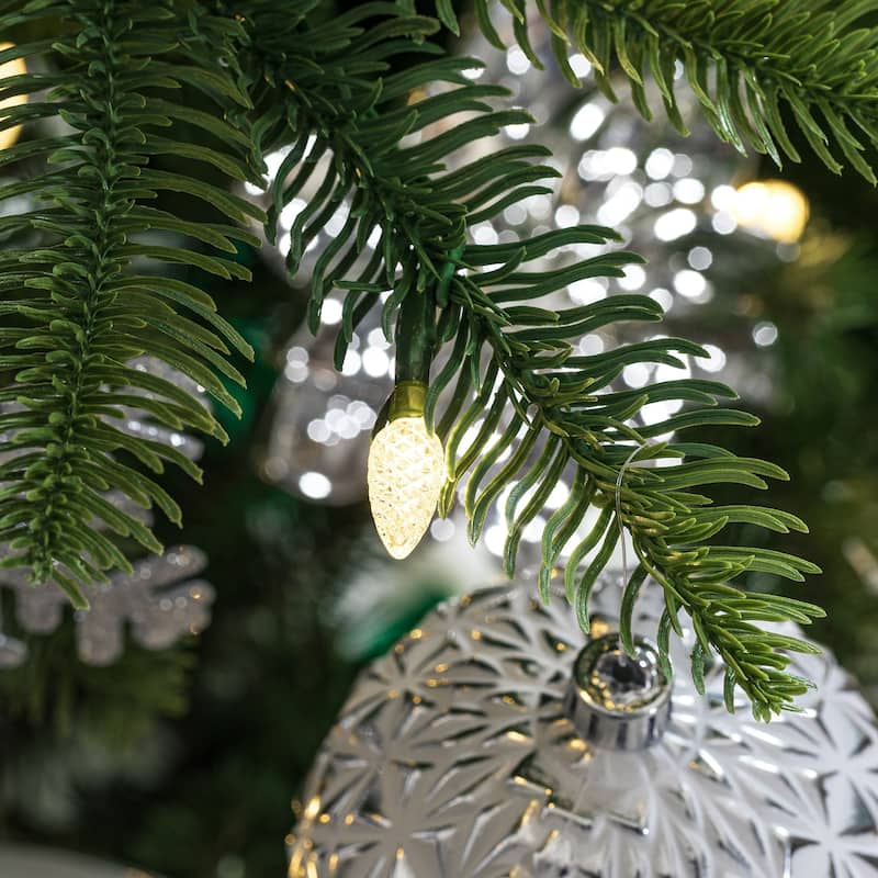 Glitzhome 7.5ft/9ft Pre-Lit Evergreen Slim Fir Artificial Christmas Tree With Strawberry Lights