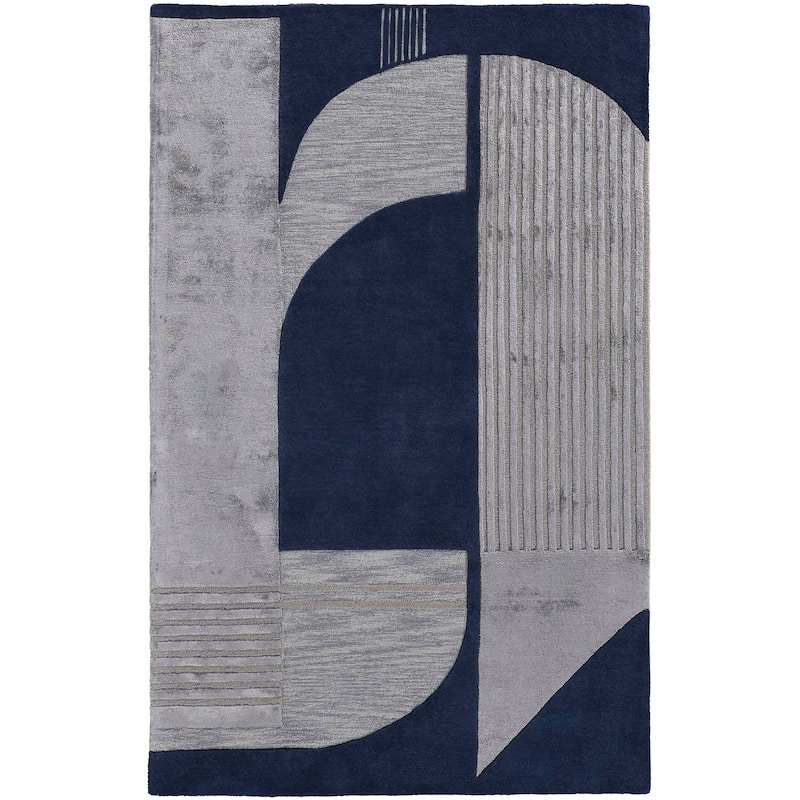 Grand Bazaar Cutlor Hand Tufted Geometric Modern Area Rug - 9' x 12' - Blue/Silver