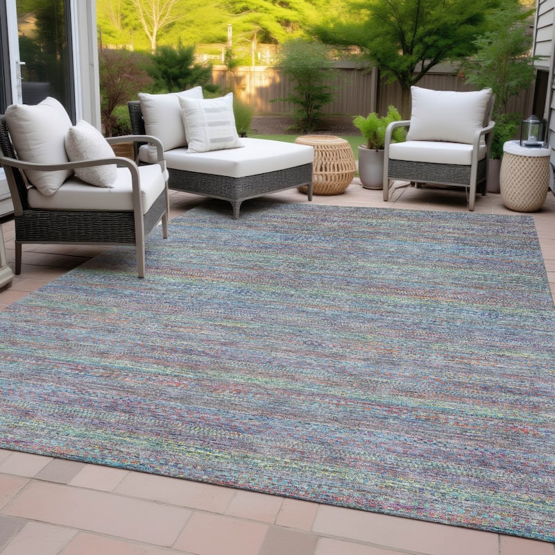 Machine Washable Indoor/Outdoor Modern Stripes Chantille Rug