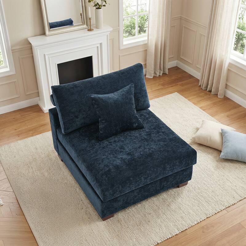 Plush Chenille Single Modular Sectional Sofa Chaise with Pillows